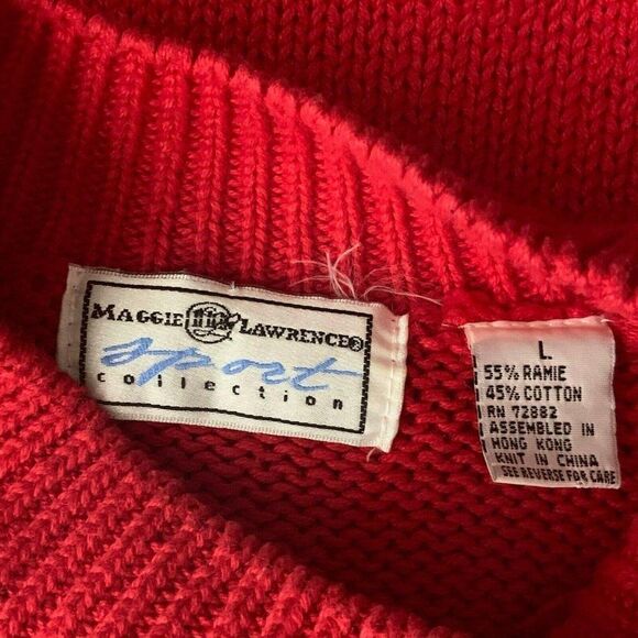 Vintage 80s Knit Pullover Sweater L Red Anchor Nau - Picture 5 of 5
